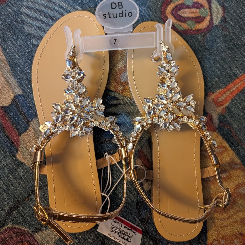 Rose gold crystal sandal, David's bridal, size 7